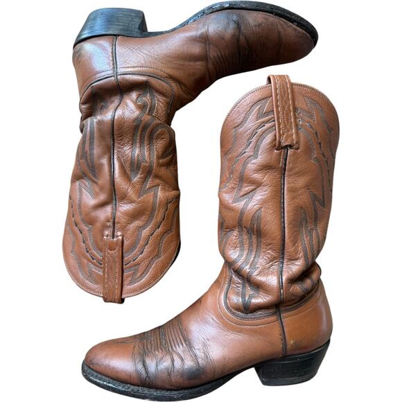 LUCCHESE 2000 Harrison Brown Cowhide Leather Cowboy Boots 9D - Picture 5 of 16